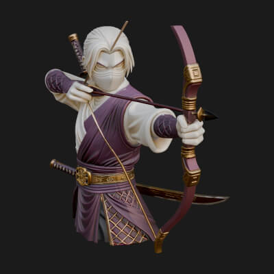 Robed Archer with Bow Statue Design 15 3D Print Model