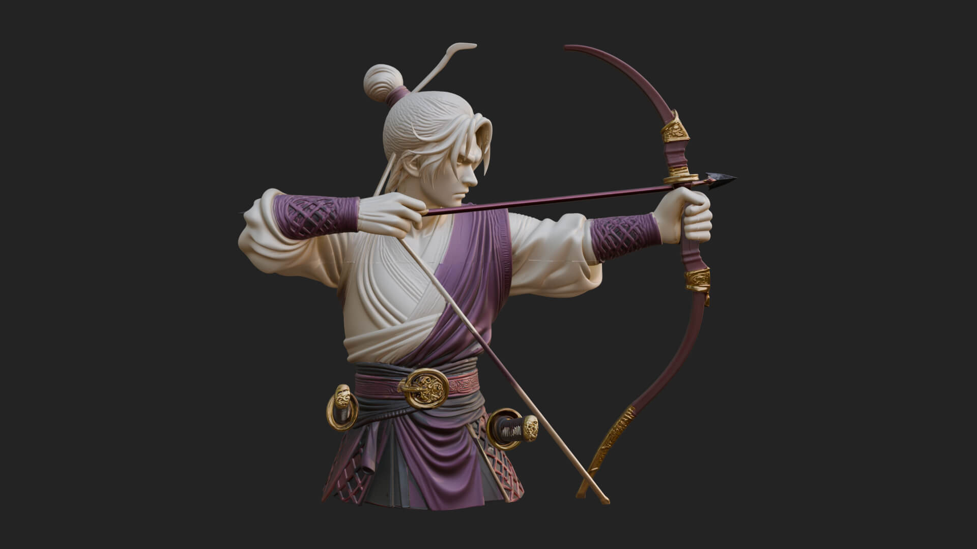 Robed Archer with Bow Statue Design 16 3D Print Model 3D Model