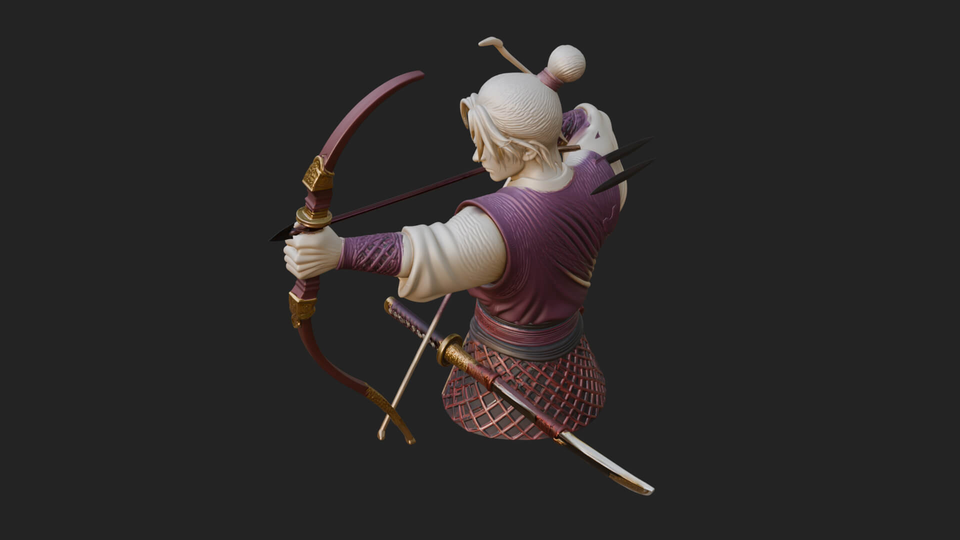Robed Archer with Bow Statue Design 16 3D Print Model 3D Model