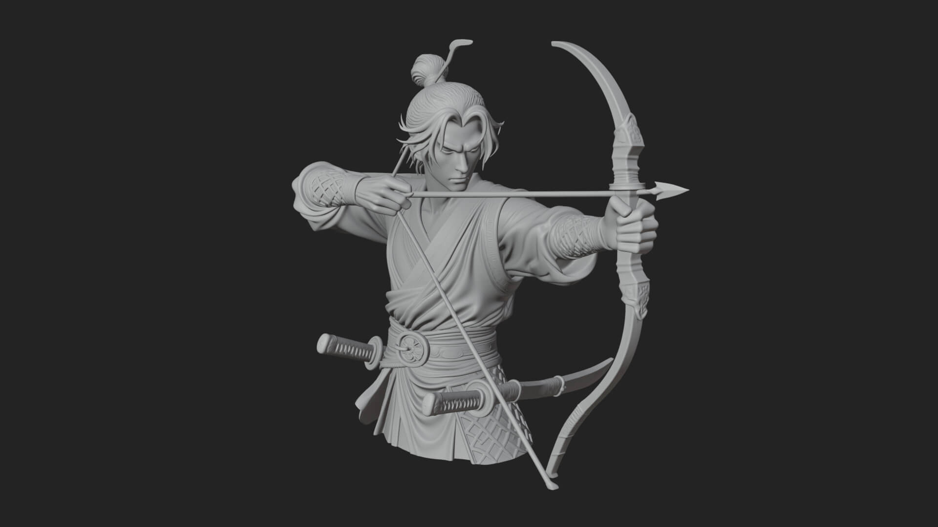 Robed Archer with Bow Statue Design 16 3D Print Model 3D Model