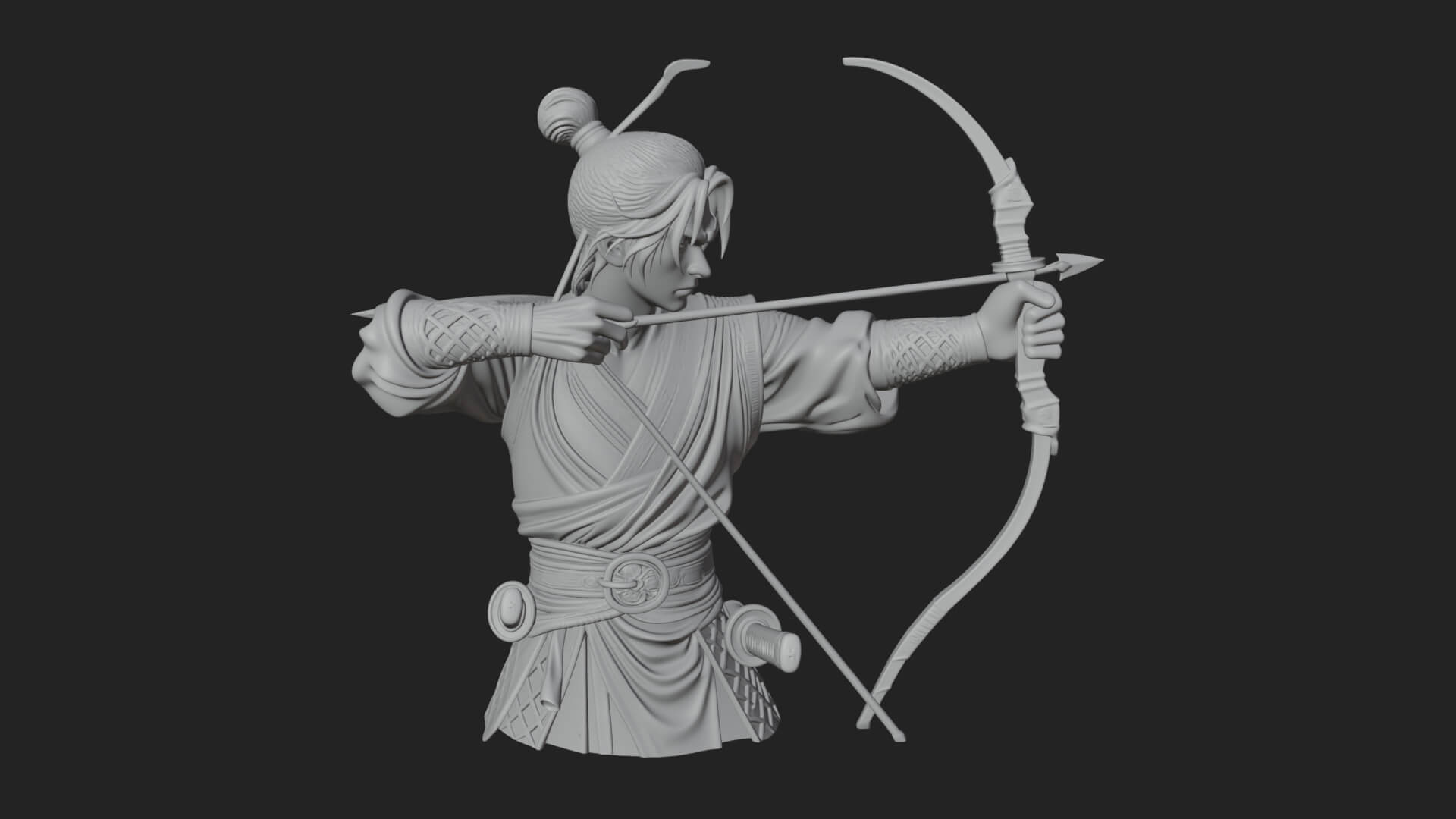 Robed Archer with Bow Statue Design 16 3D Print Model 3D Model