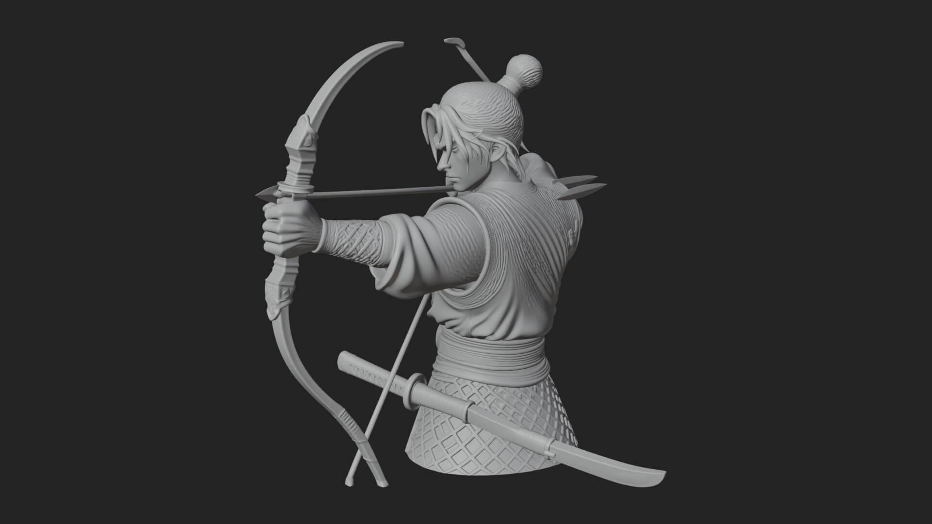 Robed Archer with Bow Statue Design 16 3D Print Model 3D Model