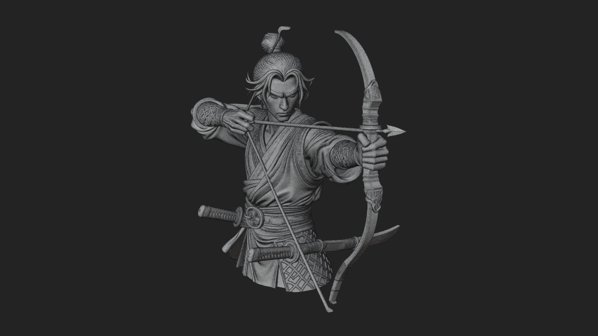 Robed Archer with Bow Statue Design 16 3D Print Model 3D Model