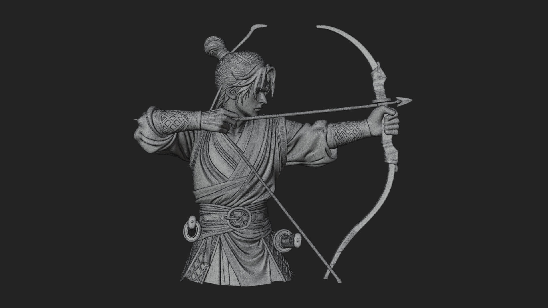 Robed Archer with Bow Statue Design 16 3D Print Model 3D Model