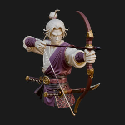 Robed Archer with Bow Statue Design 16 3D Print Model