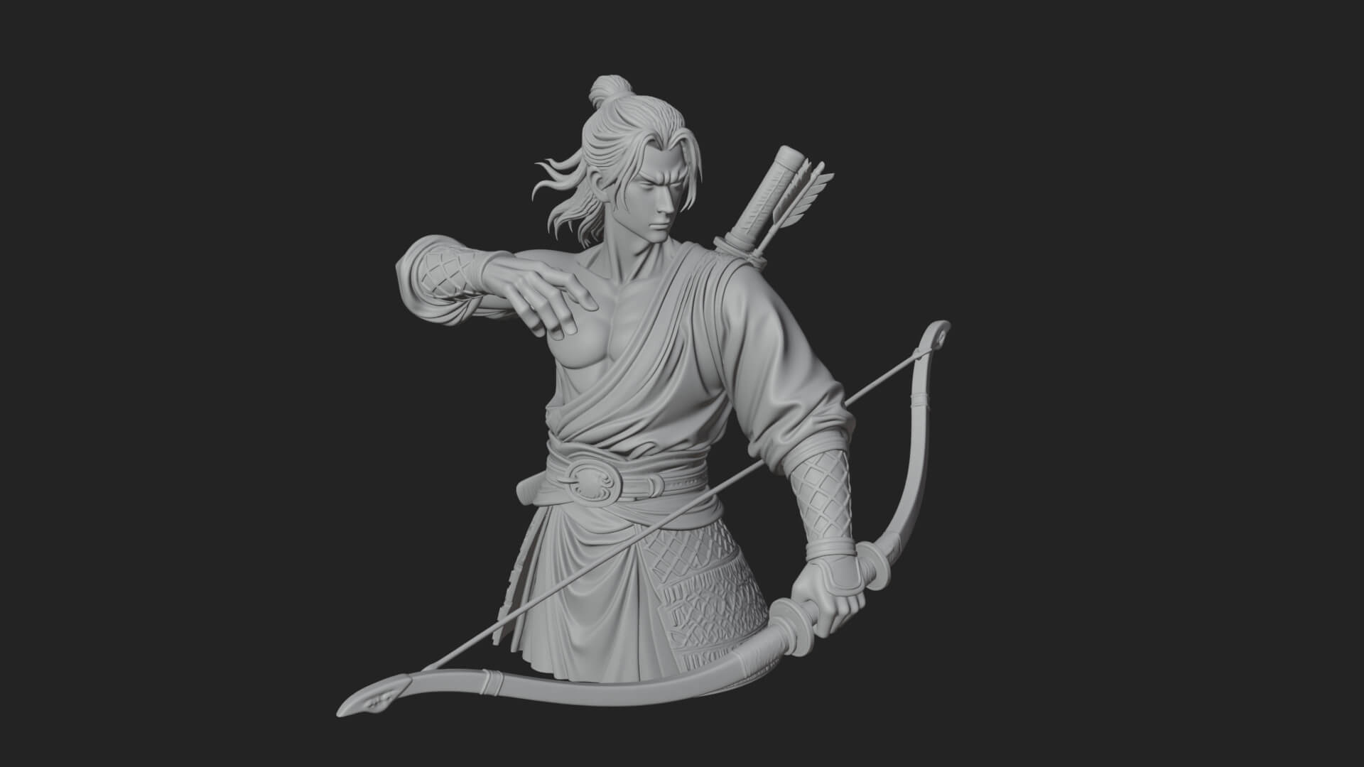 Robed Archer with Bow Statue Design 17 3D Print Model 3D Model