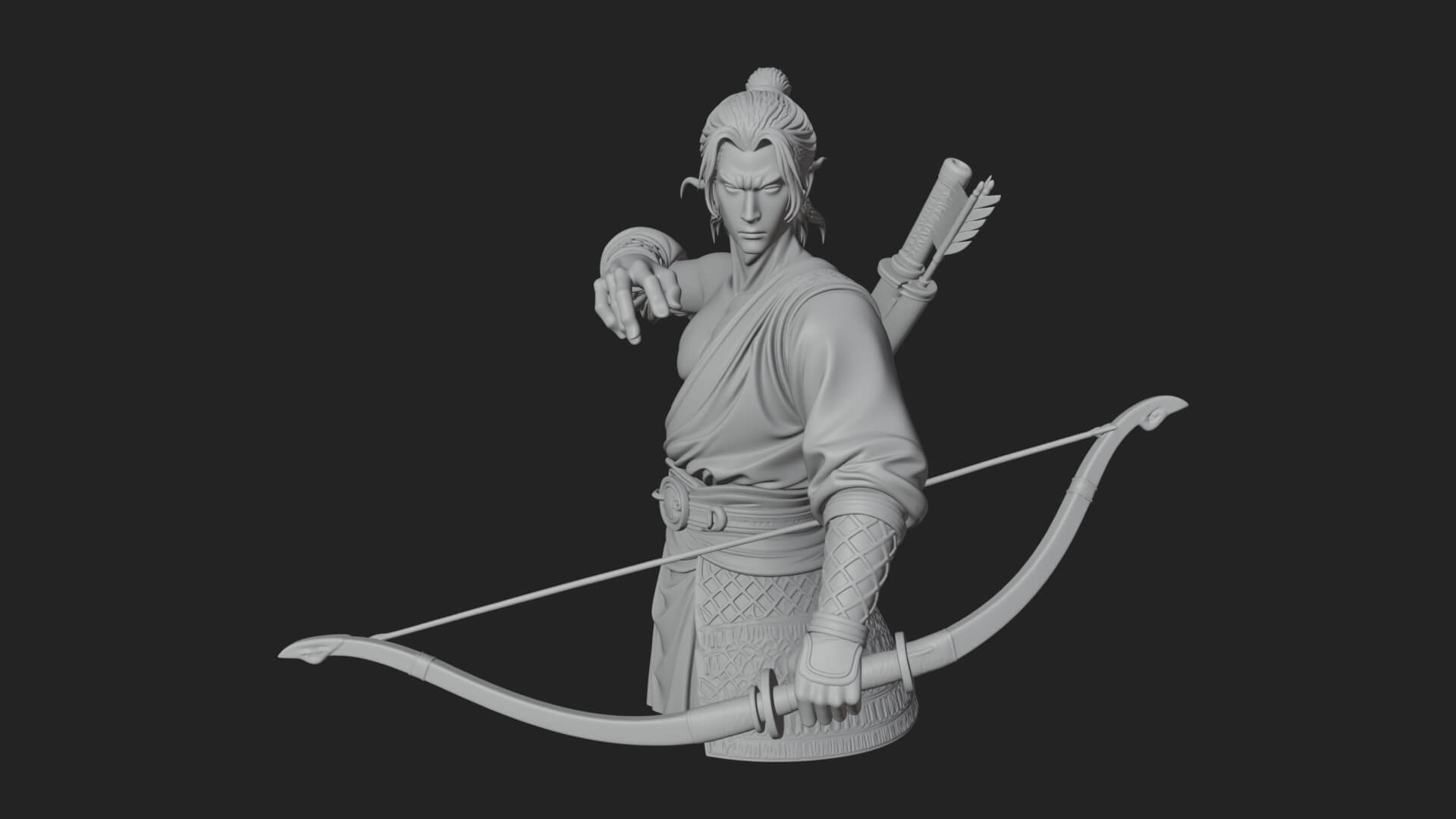 Robed Archer with Bow Statue Design 17 3D Print Model 3D Model
