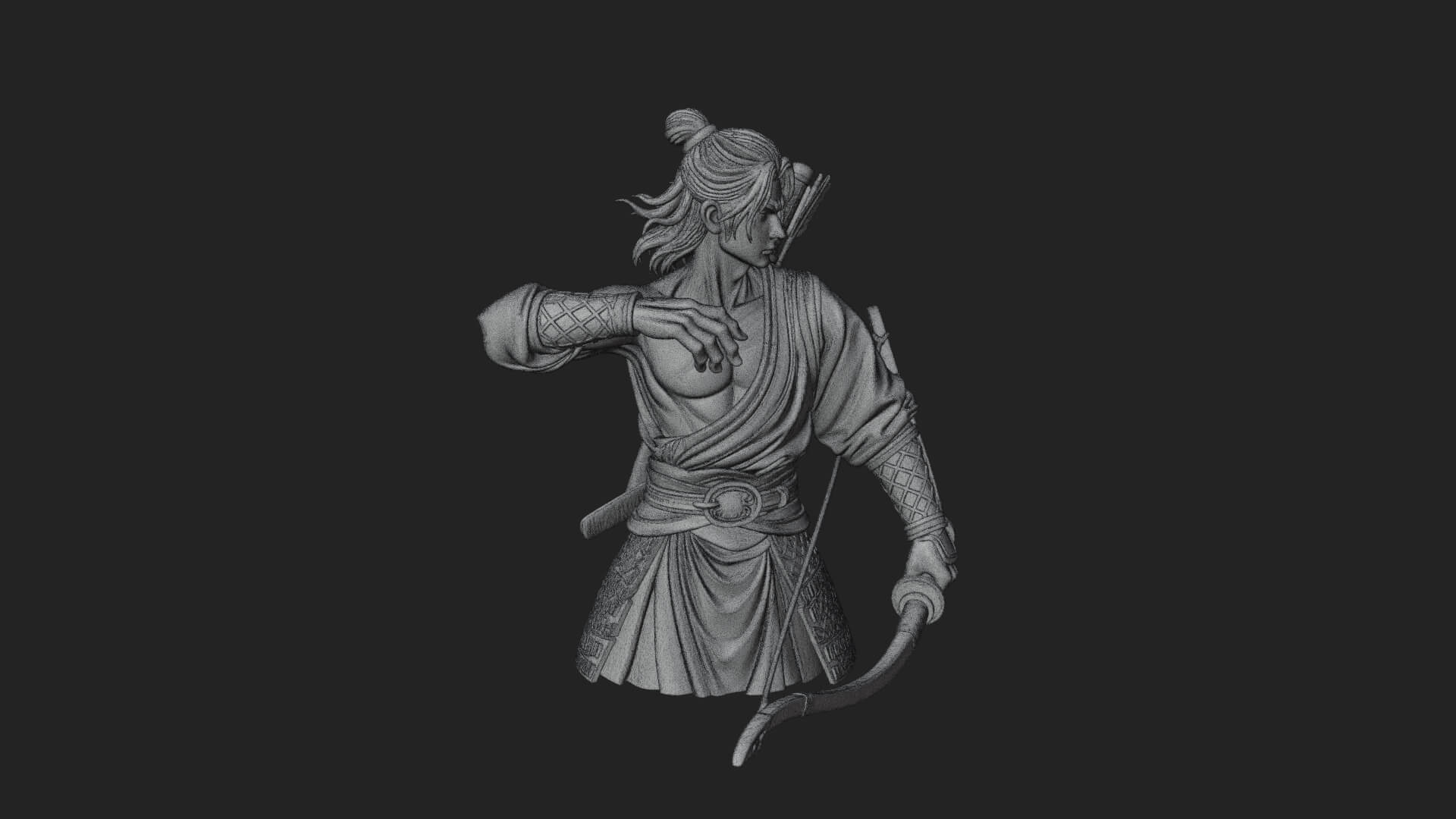 Robed Archer with Bow Statue Design 17 3D Print Model 3D Model