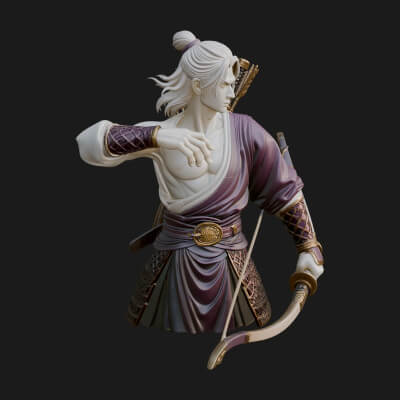 Robed Archer with Bow Statue Design 17 3D Print Model