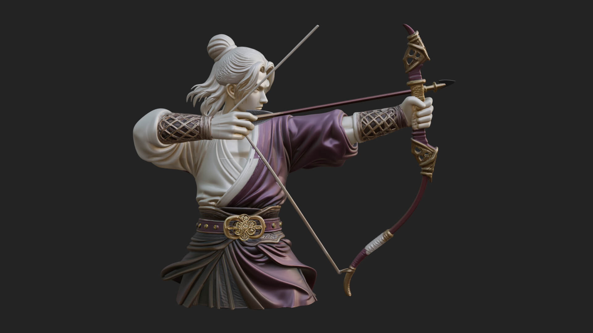 Robed Archer with Bow Statue Design 18 3D Print Model 3D Model