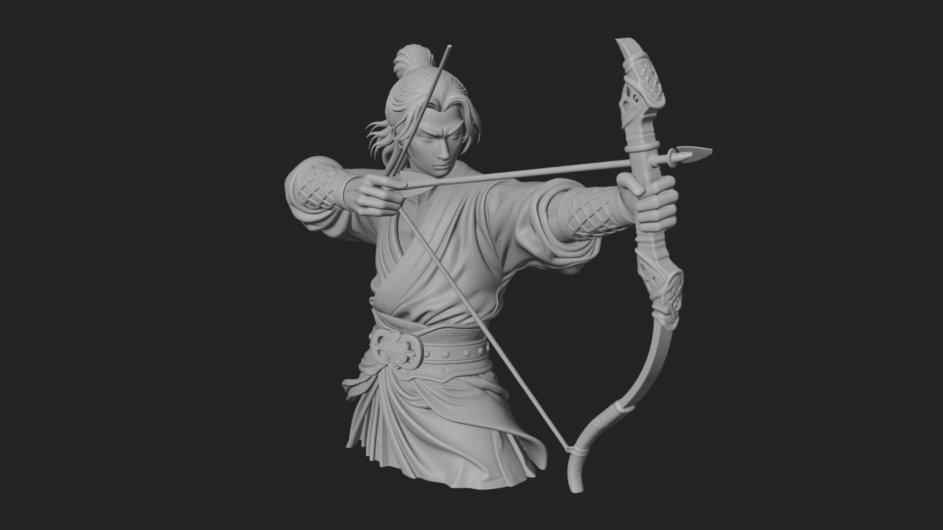Robed Archer with Bow Statue Design 18 3D Print Model 3D Model