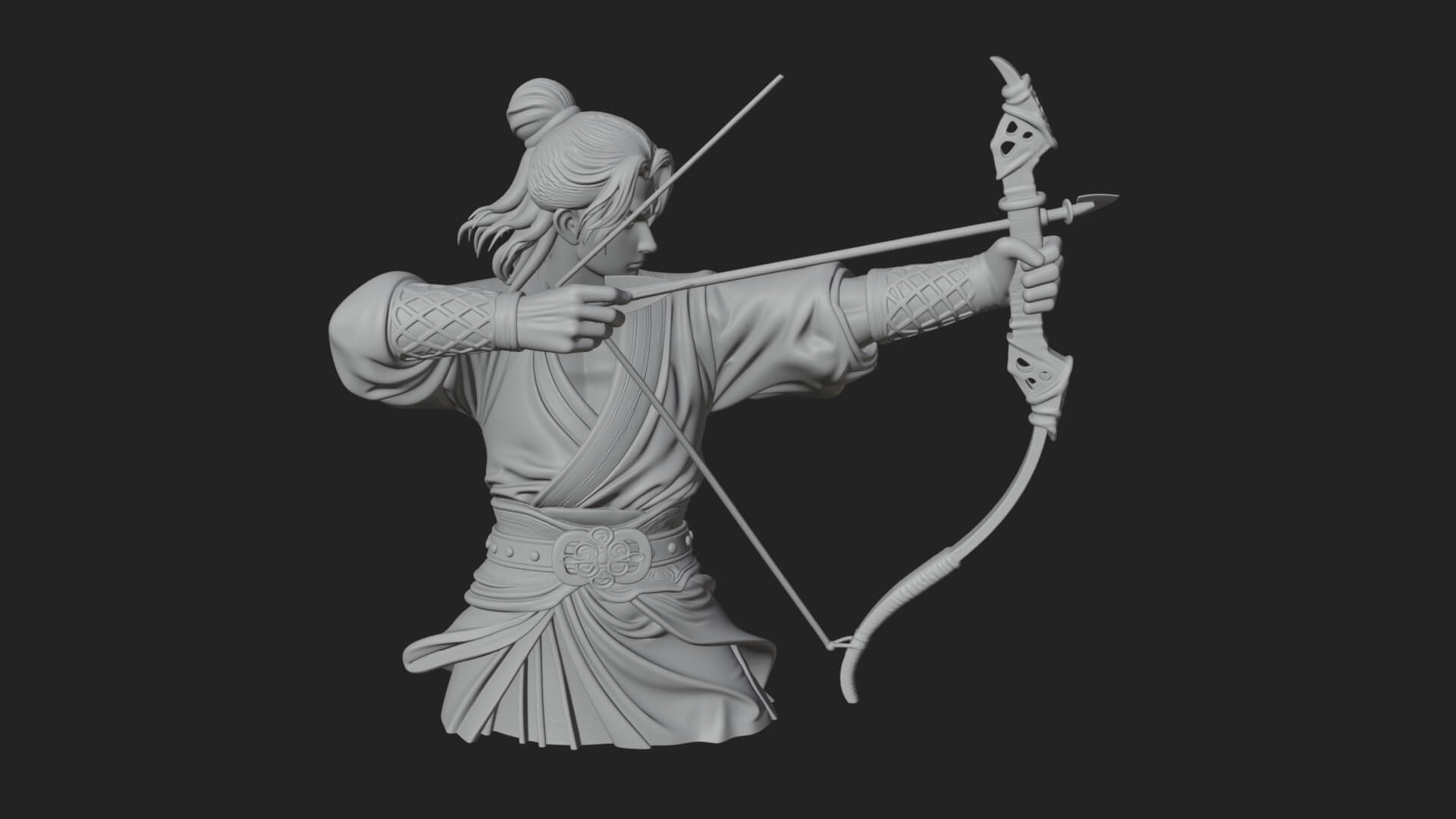 Robed Archer with Bow Statue Design 18 3D Print Model 3D Model