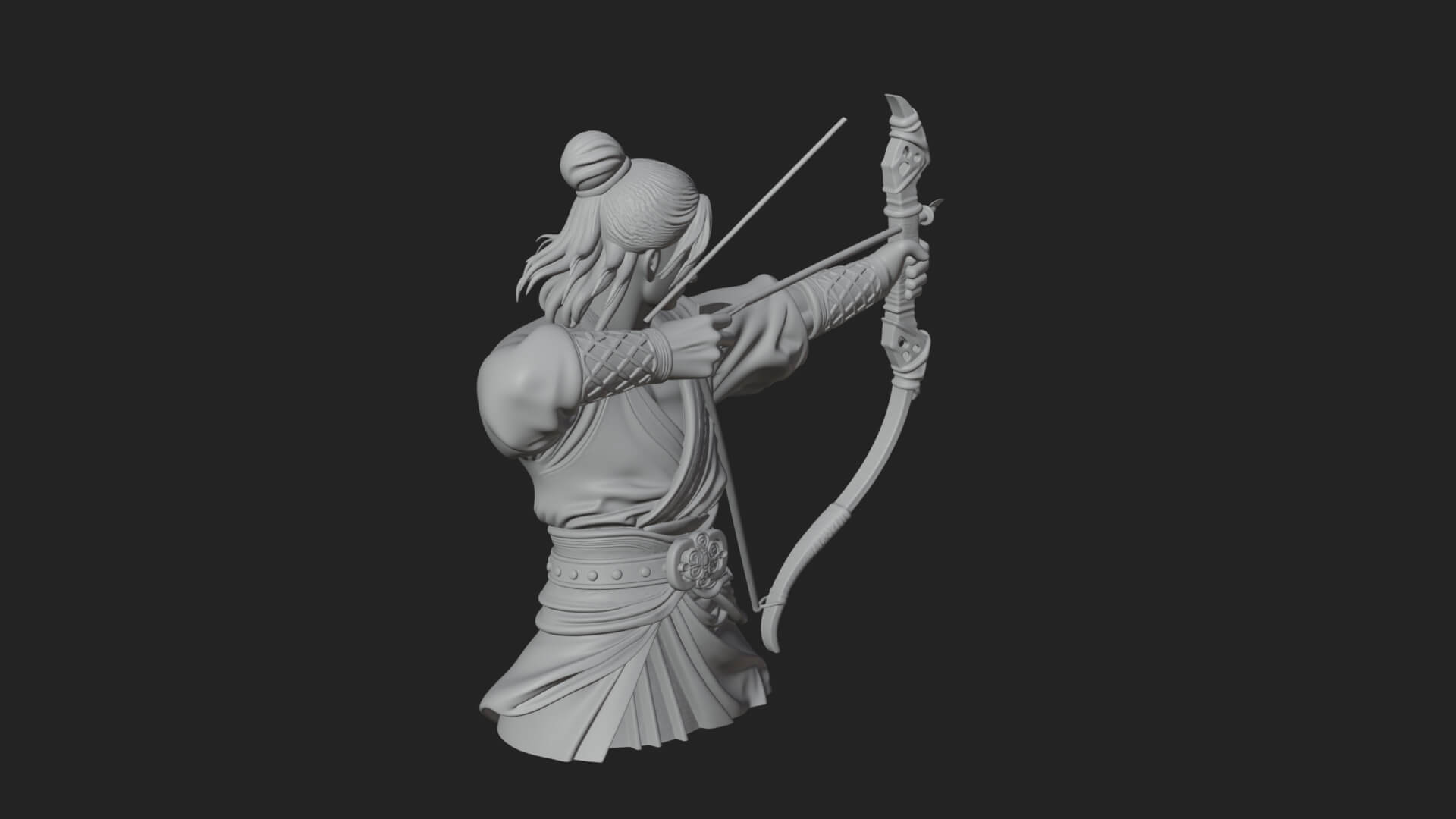 Robed Archer with Bow Statue Design 18 3D Print Model 3D Model
