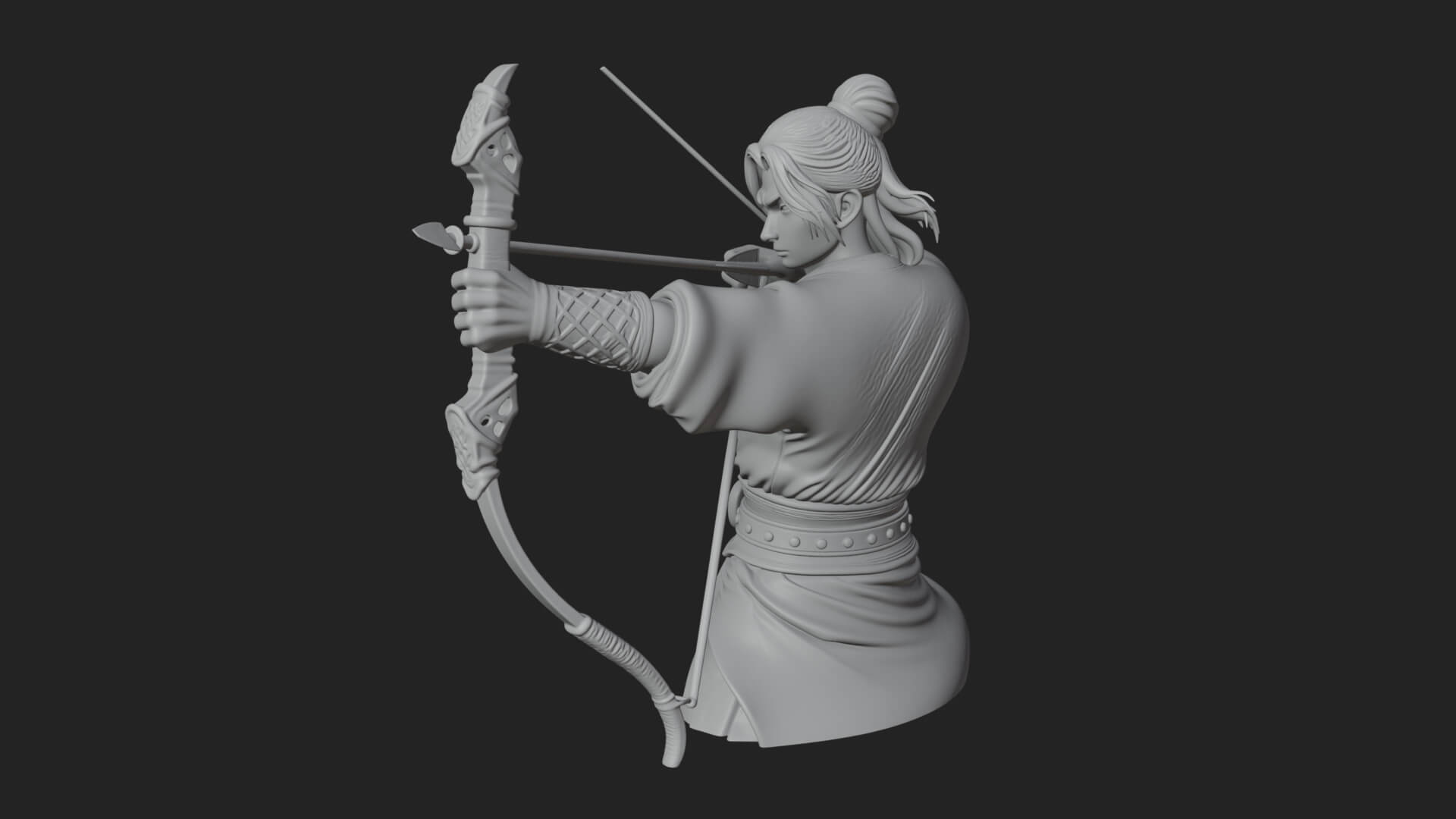 Robed Archer with Bow Statue Design 18 3D Print Model 3D Model