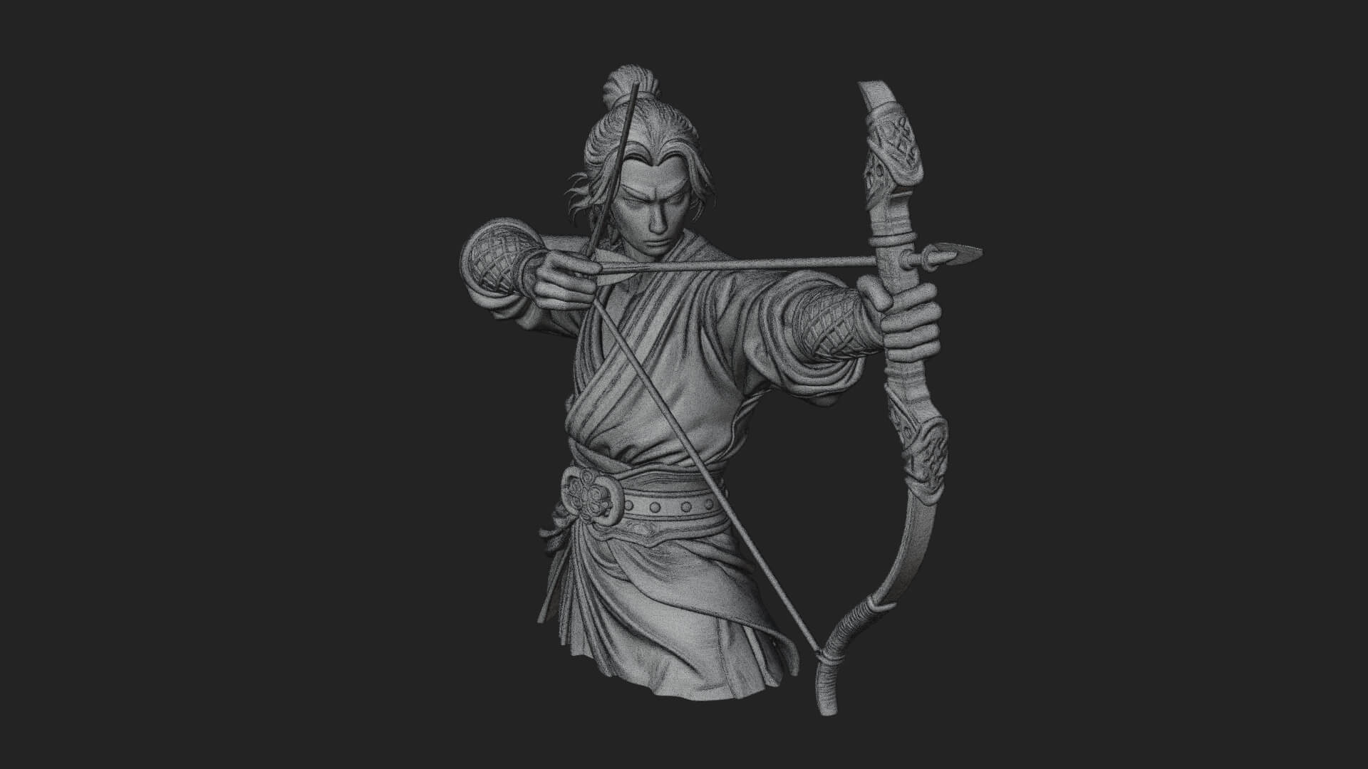 Robed Archer with Bow Statue Design 18 3D Print Model 3D Model