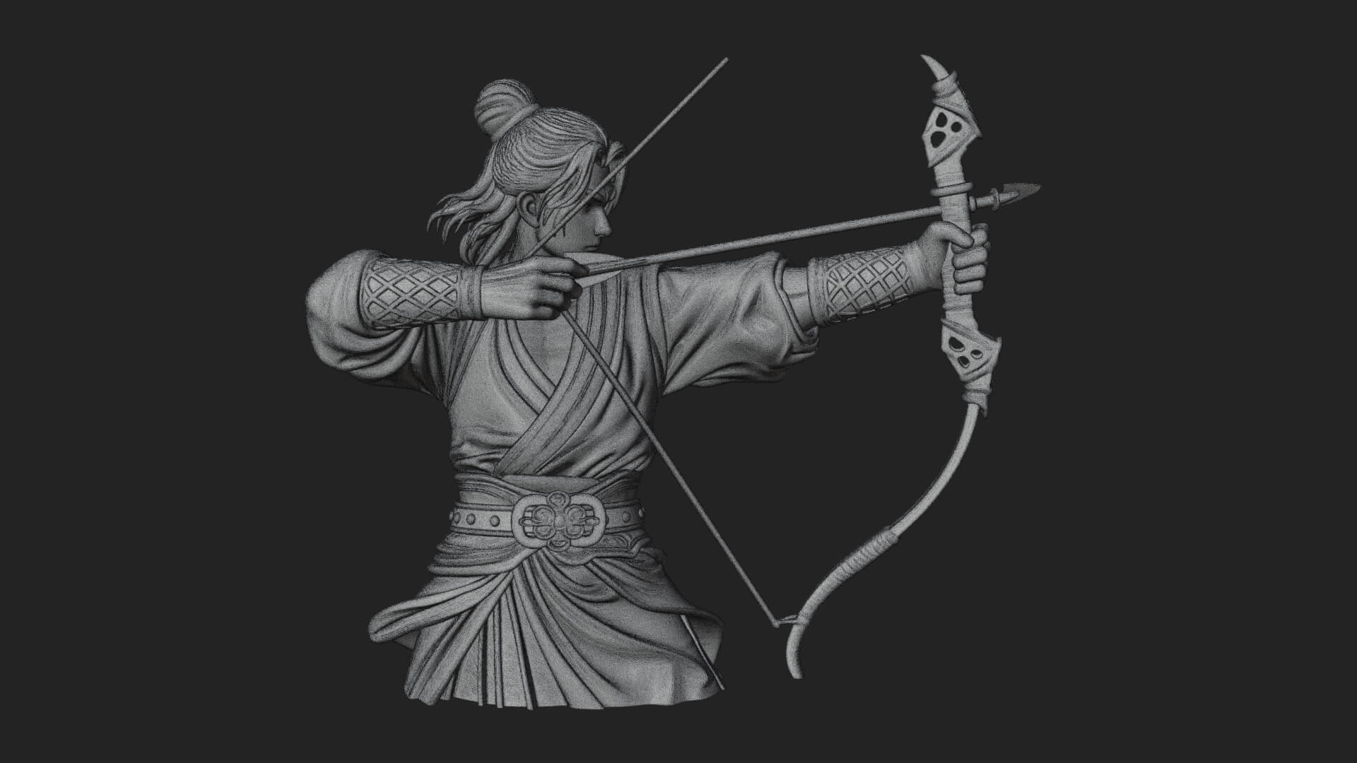 Robed Archer with Bow Statue Design 18 3D Print Model 3D Model