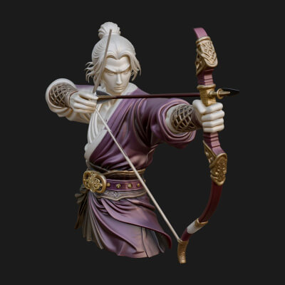 Robed Archer with Bow Statue Design 18 3D Print Model