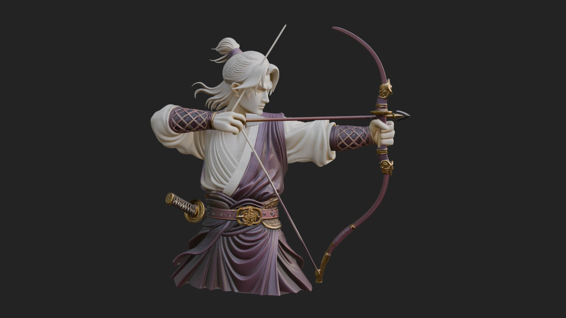 Robed Archer with Bow Statue Design 19 3D Print Model 3D Model