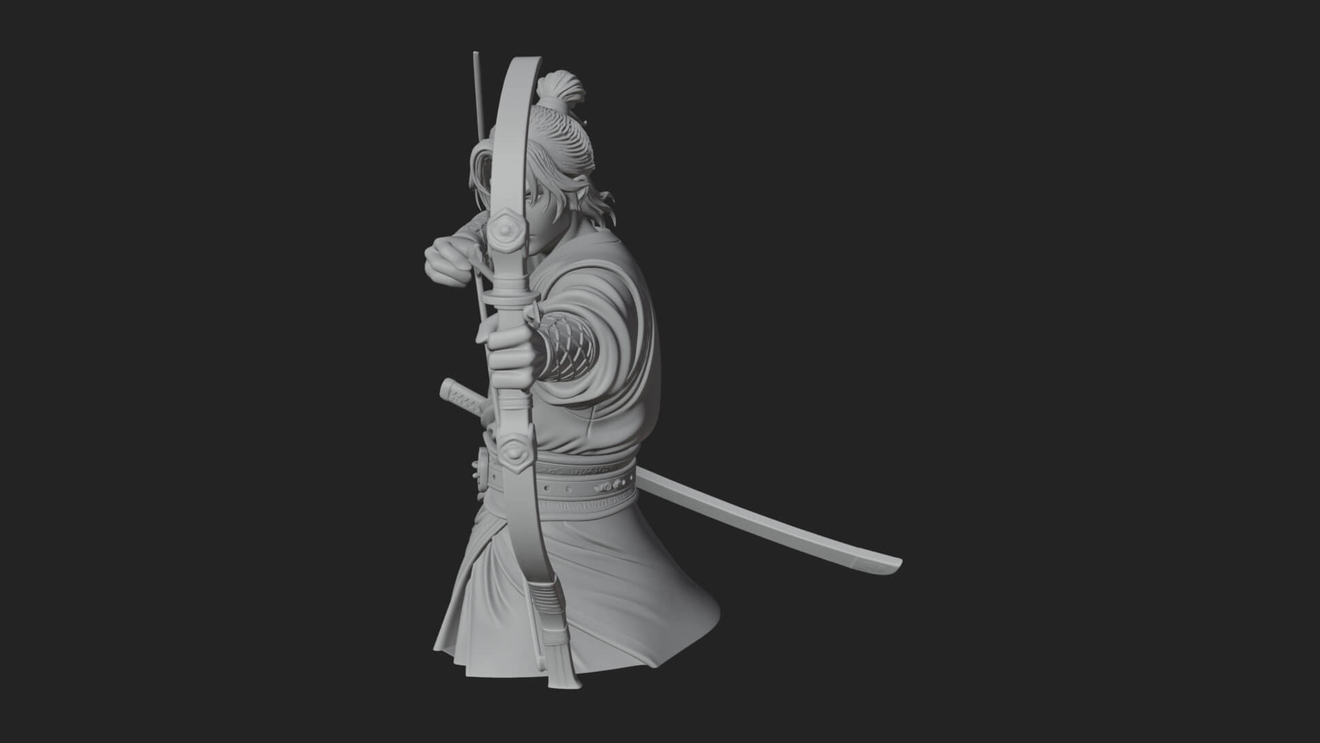 Robed Archer with Bow Statue Design 19 3D Print Model 3D Model