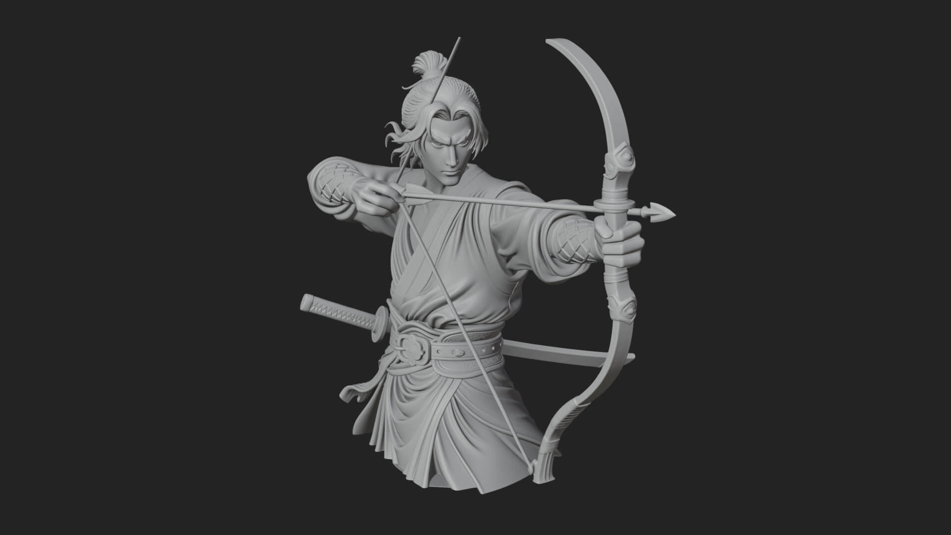 Robed Archer with Bow Statue Design 19 3D Print Model 3D Model