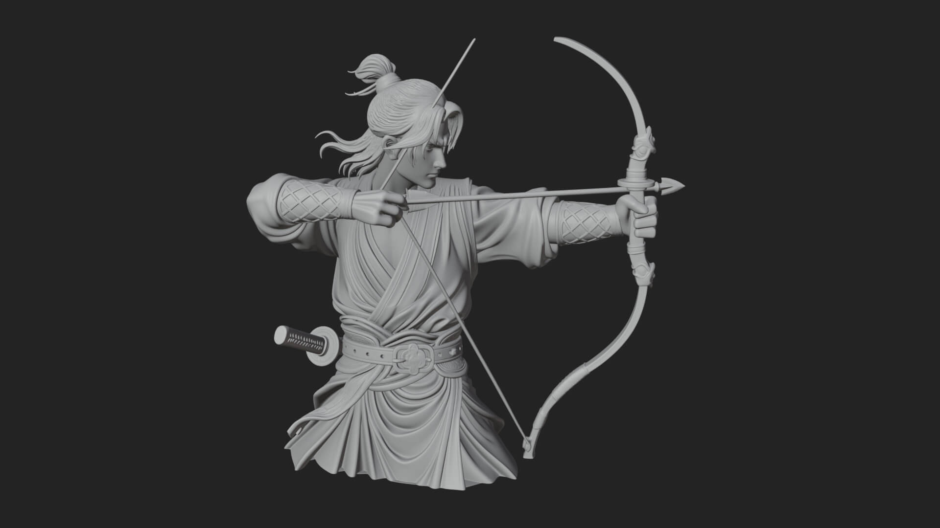 Robed Archer with Bow Statue Design 19 3D Print Model 3D Model