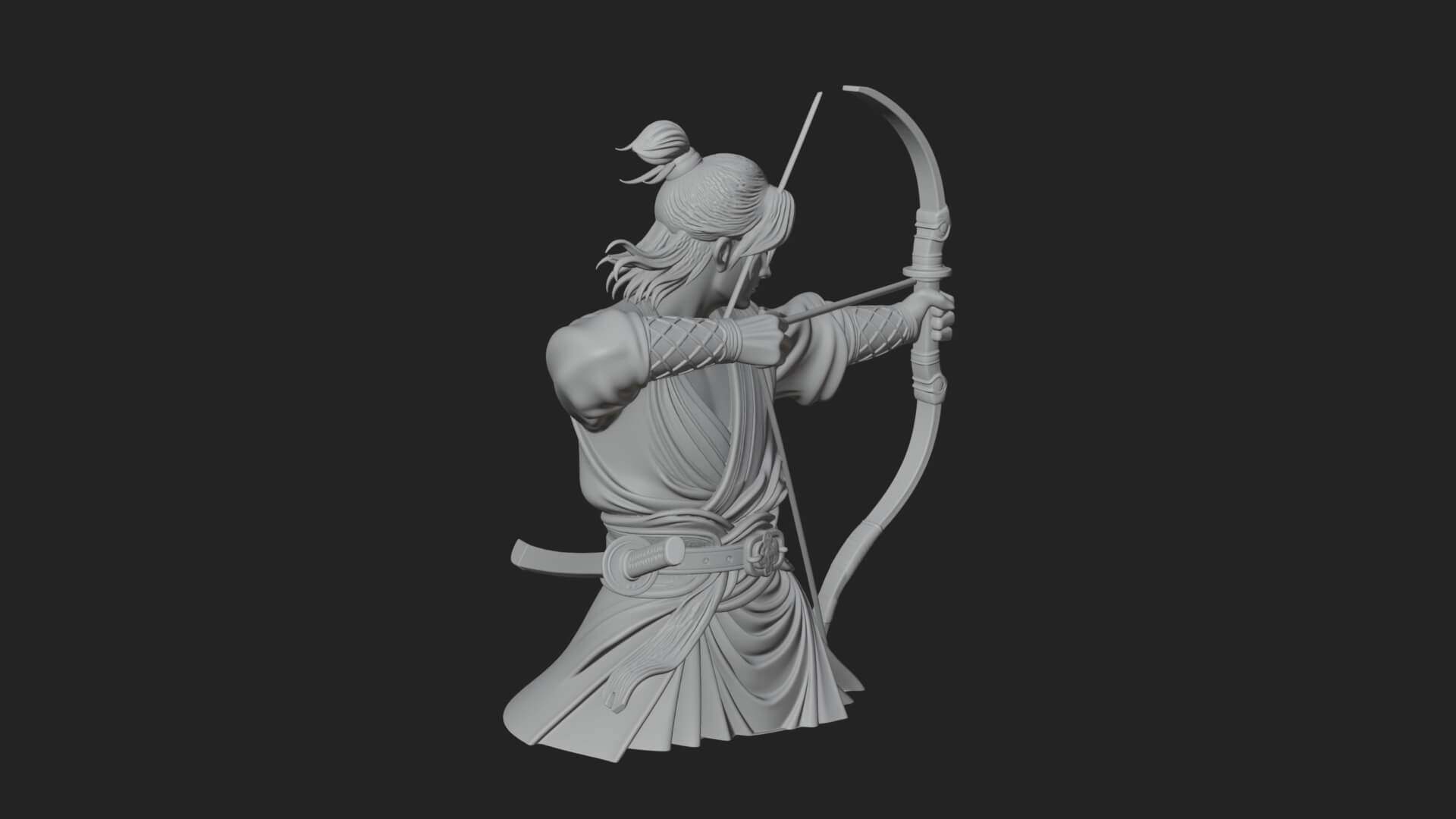 Robed Archer with Bow Statue Design 19 3D Print Model 3D Model