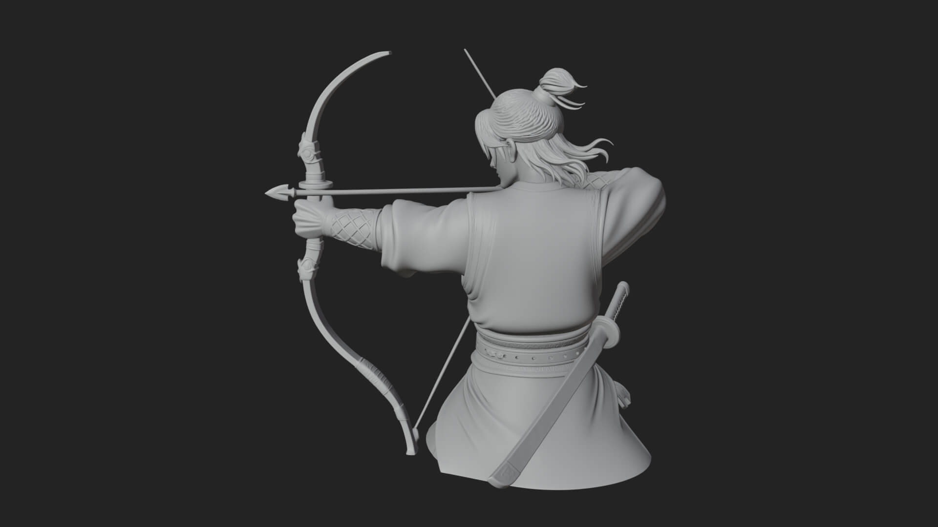 Robed Archer with Bow Statue Design 19 3D Print Model 3D Model