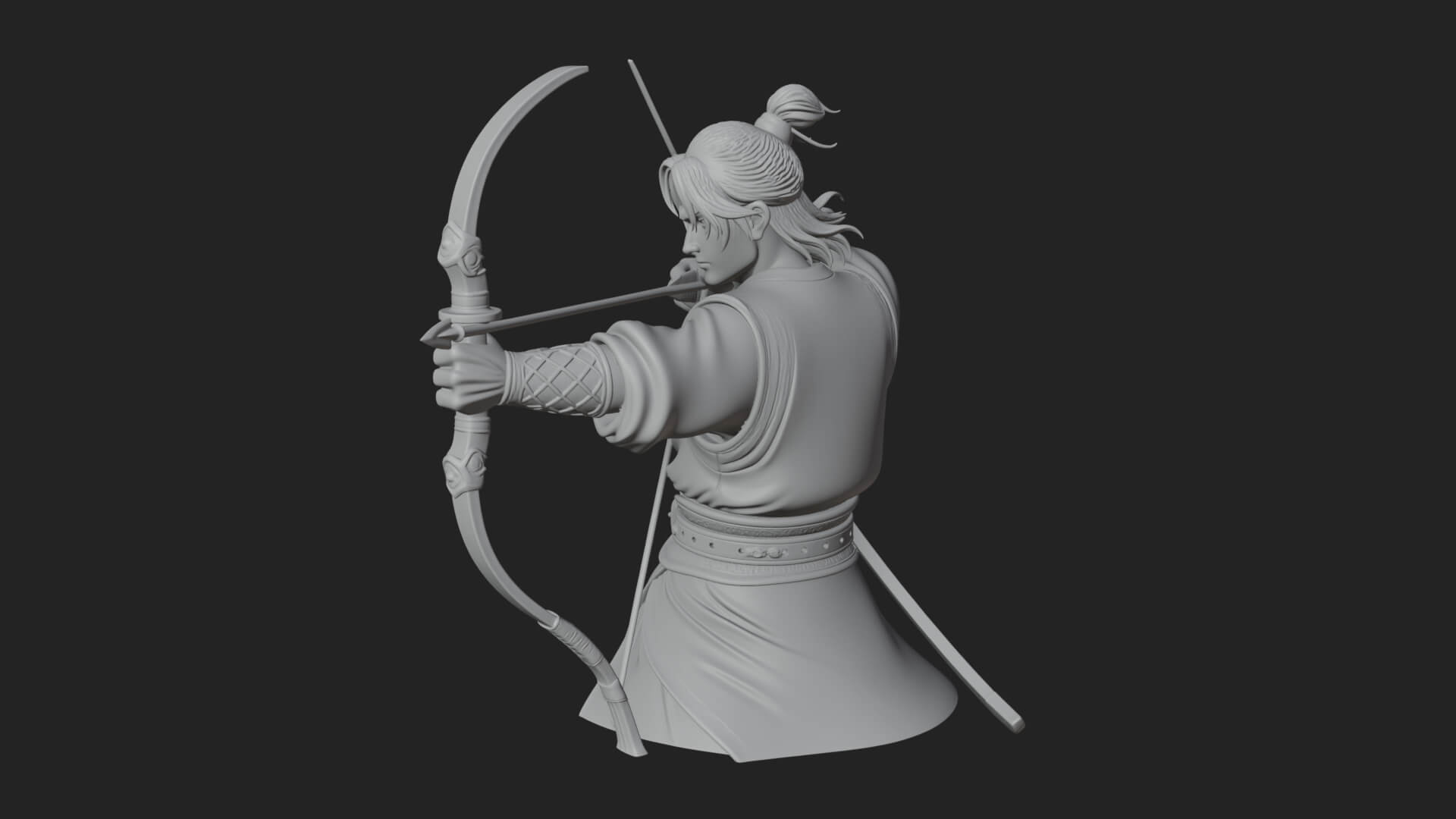 Robed Archer with Bow Statue Design 19 3D Print Model 3D Model