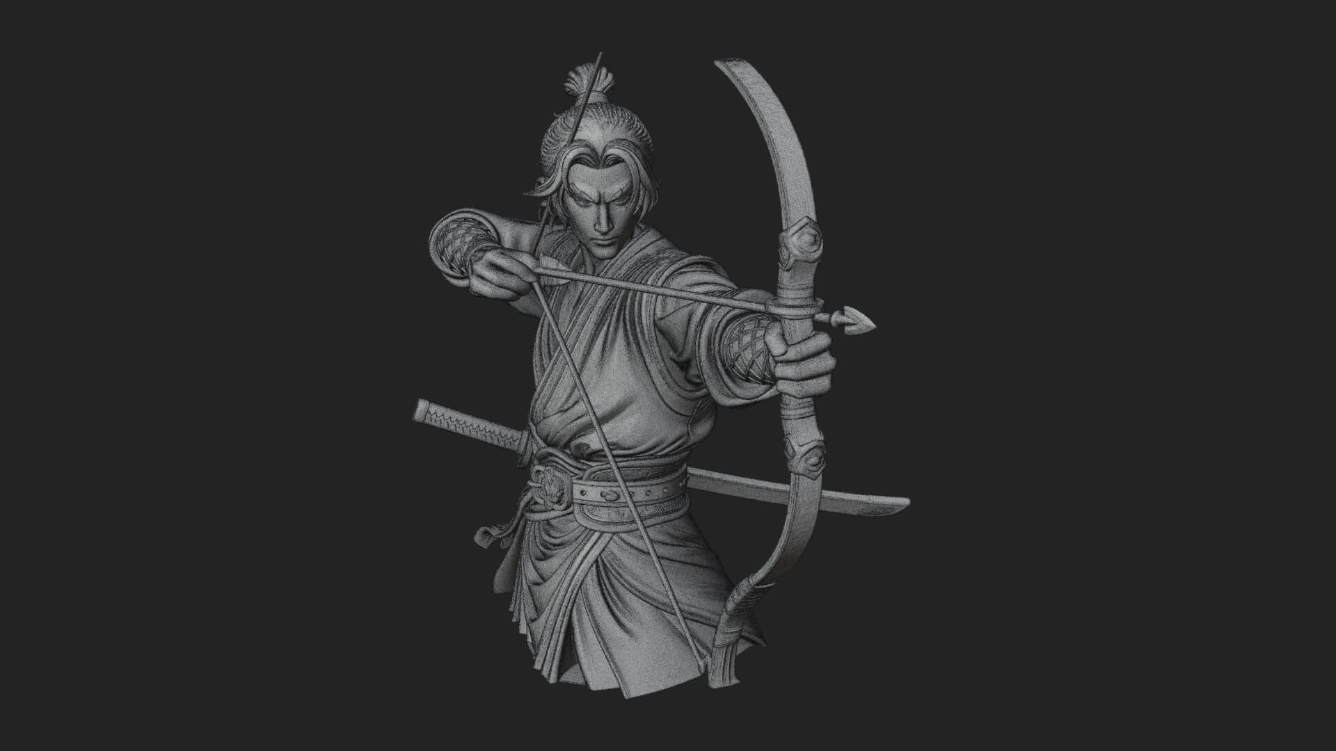Robed Archer with Bow Statue Design 19 3D Print Model 3D Model