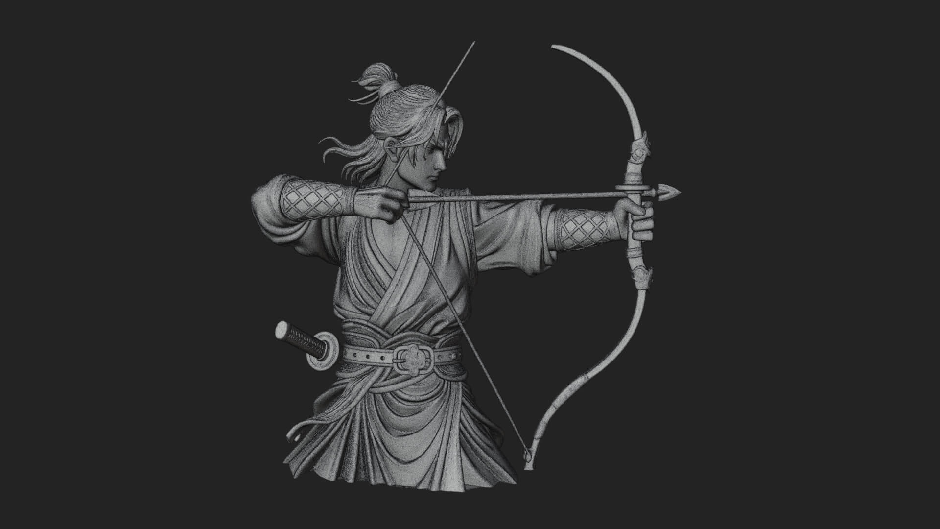 Robed Archer with Bow Statue Design 19 3D Print Model 3D Model