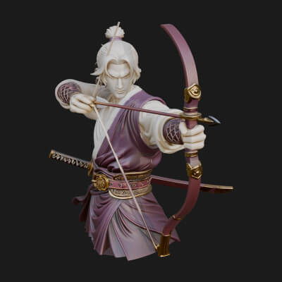 Robed Archer with Bow Statue Design 19 3D Print Model