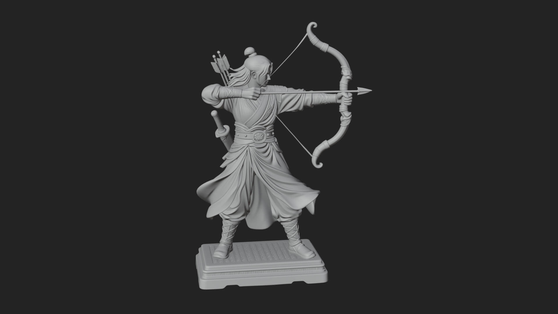 Robed Archer with Bow Statue Design 5 3D Print Model 3D Model