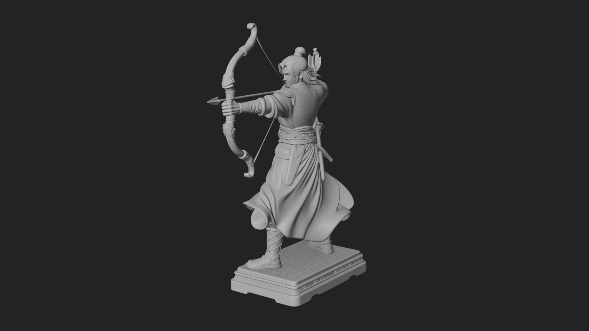 Robed Archer with Bow Statue Design 5 3D Print Model 3D Model