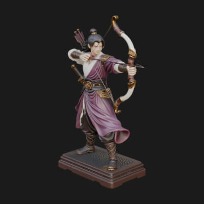 Robed Archer with Bow Statue Design 5 3D Print Model