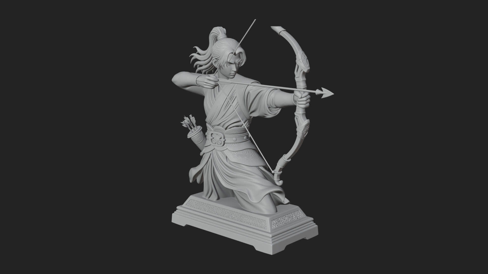 Robed Archer with Bow Statue Design 6 3D Print Model 3D Model