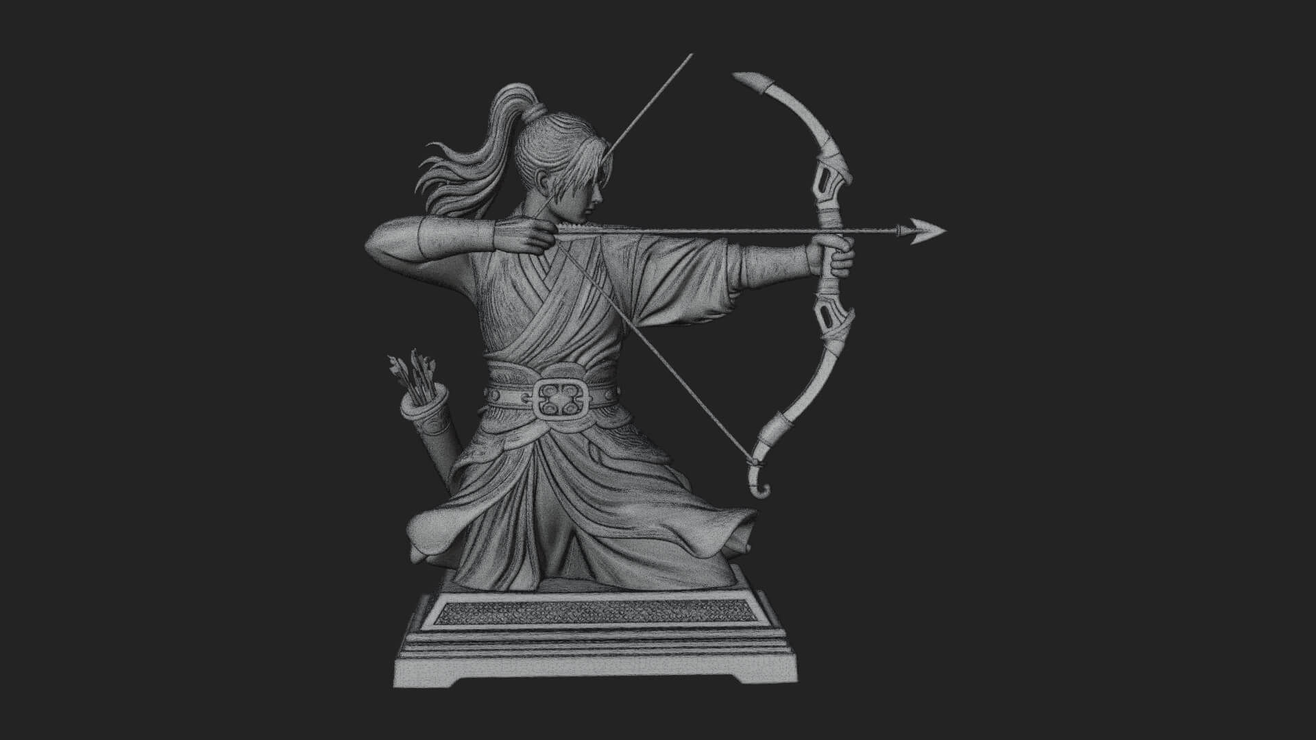 Robed Archer with Bow Statue Design 6 3D Print Model 3D Model