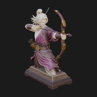 Robed Archer with Bow Statue Design 6 3D Print Model