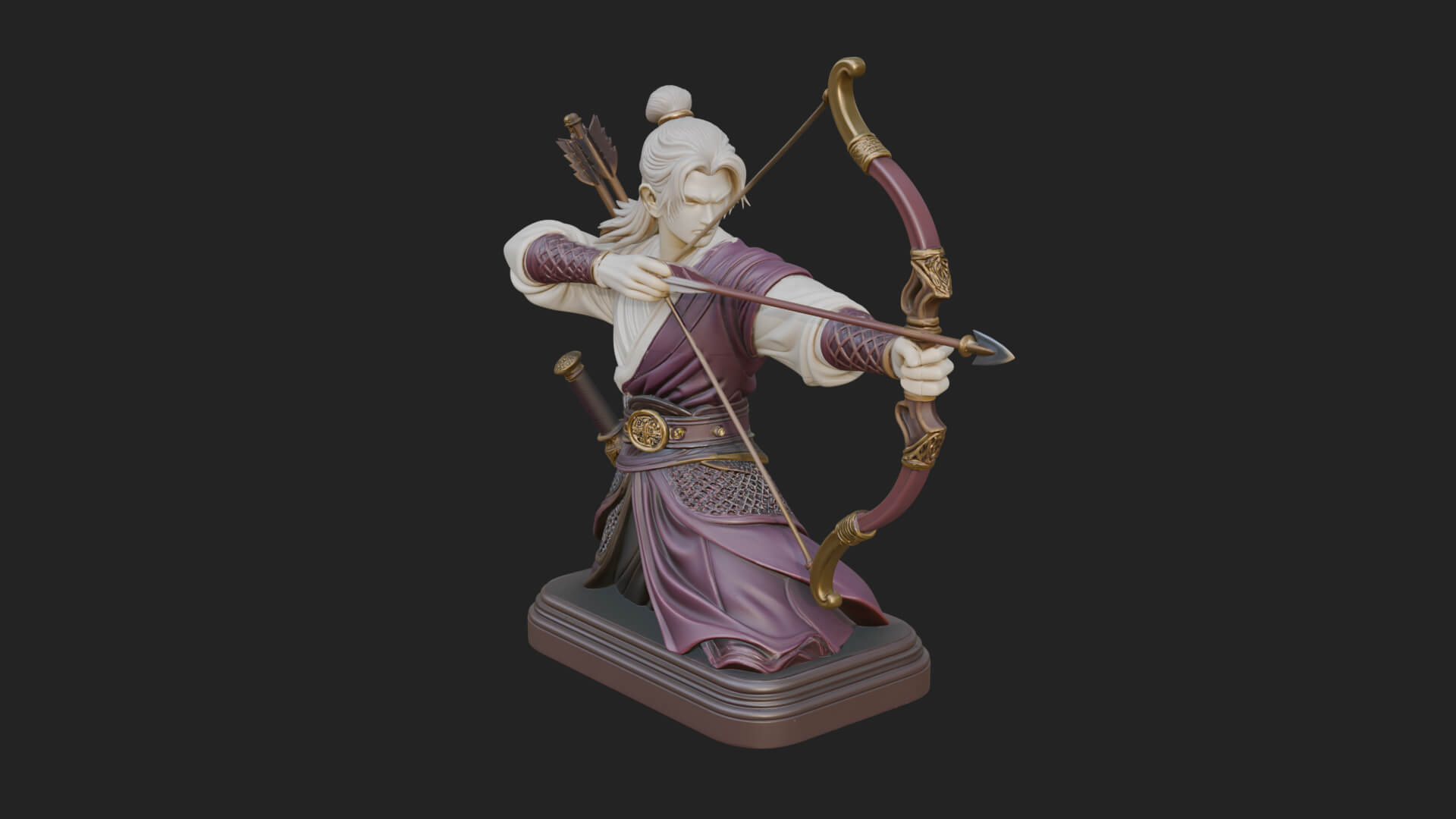 Robed Archer with Bow Statue Design 7 3D Print Model 3D Model