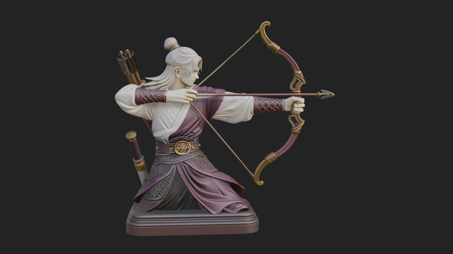 Robed Archer with Bow Statue Design 7 3D Print Model 3D Model