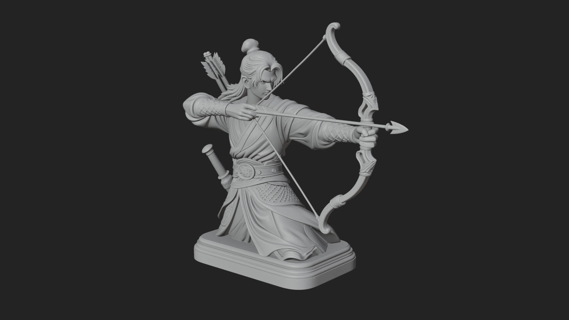 Robed Archer with Bow Statue Design 7 3D Print Model 3D Model