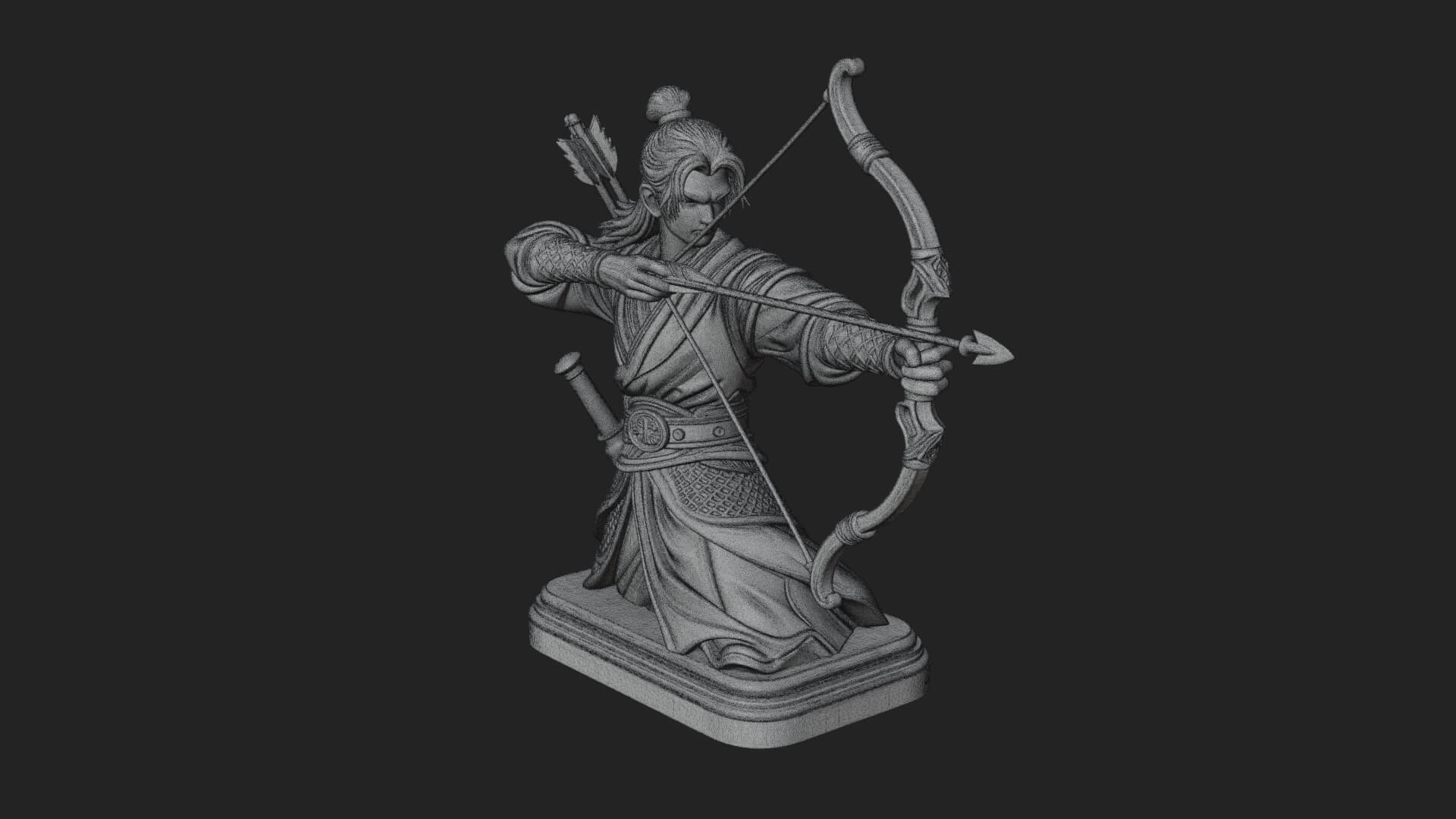Robed Archer with Bow Statue Design 7 3D Print Model 3D Model