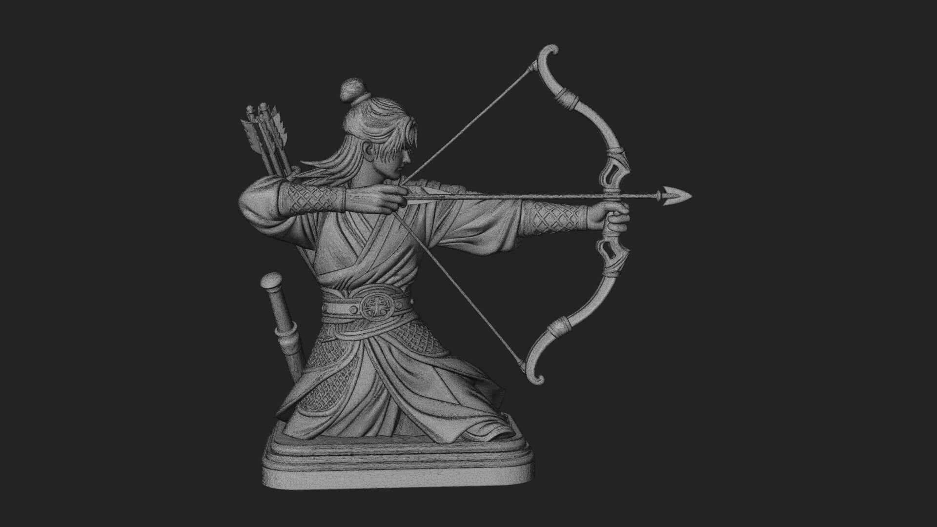 Robed Archer with Bow Statue Design 7 3D Print Model 3D Model