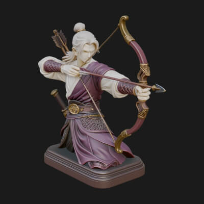 Robed Archer with Bow Statue Design 7 3D Print Model