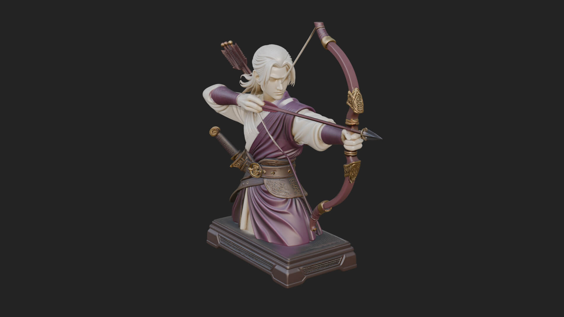 Robed Archer with Bow Statue Design 8 3D Print Model 3D Model