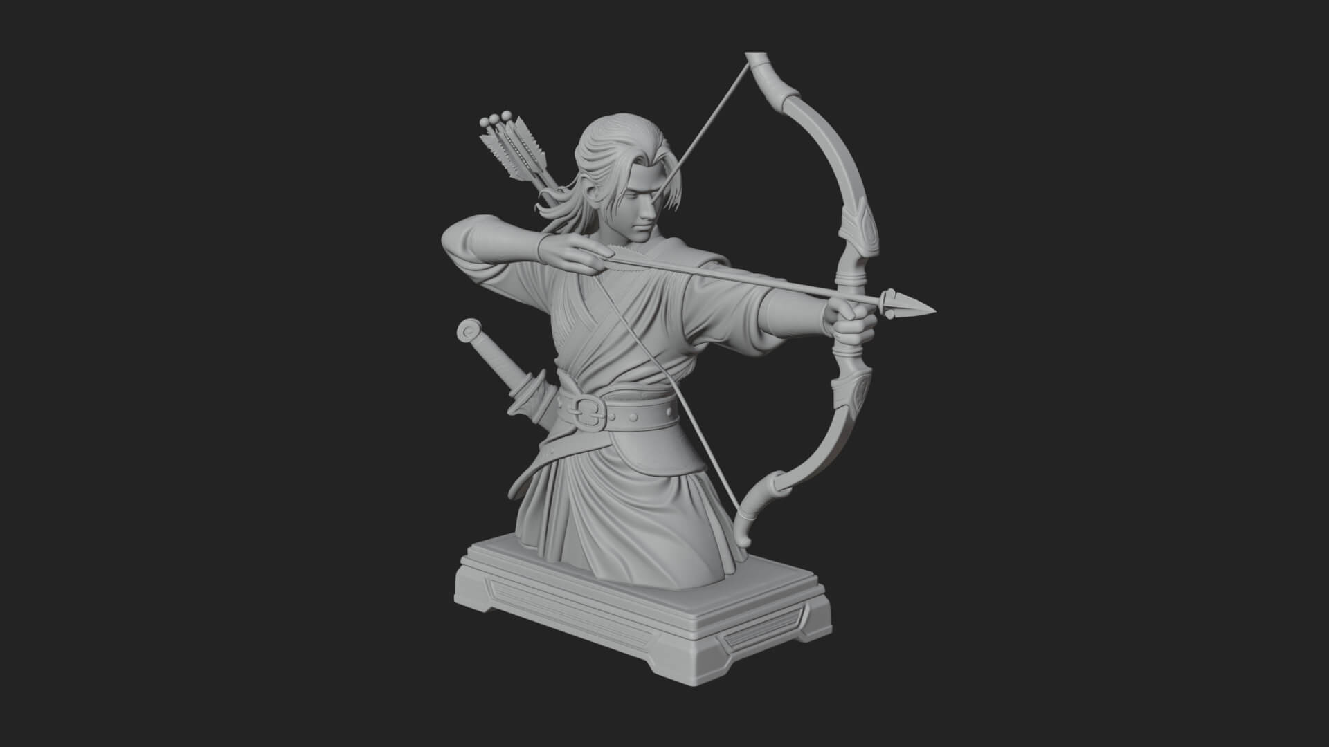 Robed Archer with Bow Statue Design 8 3D Print Model 3D Model