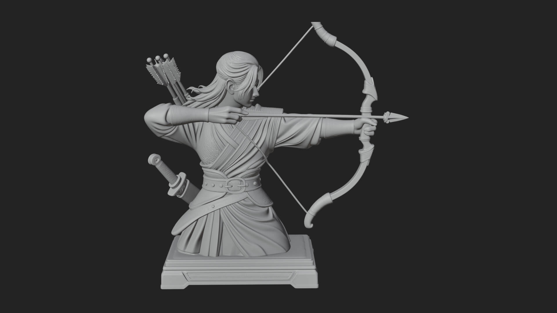 Robed Archer with Bow Statue Design 8 3D Print Model 3D Model