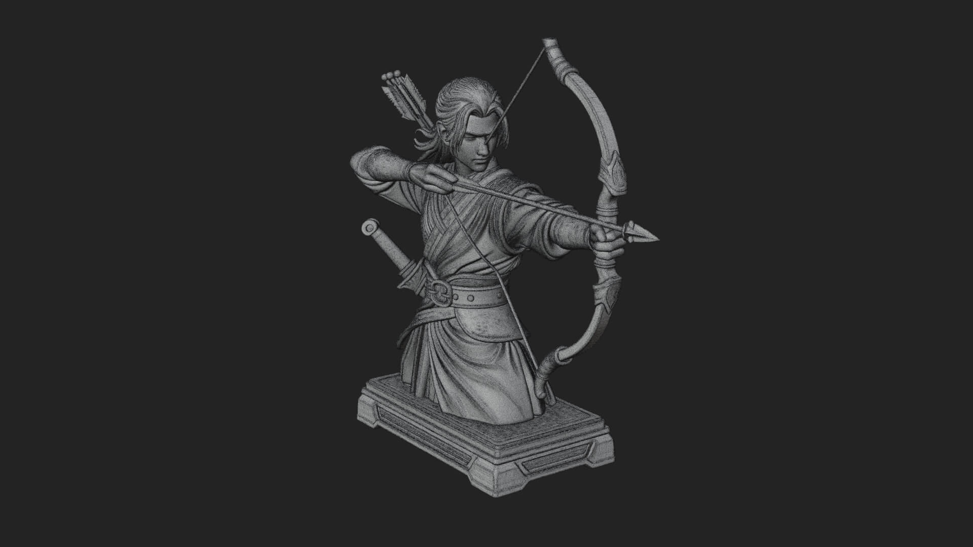 Robed Archer with Bow Statue Design 8 3D Print Model 3D Model