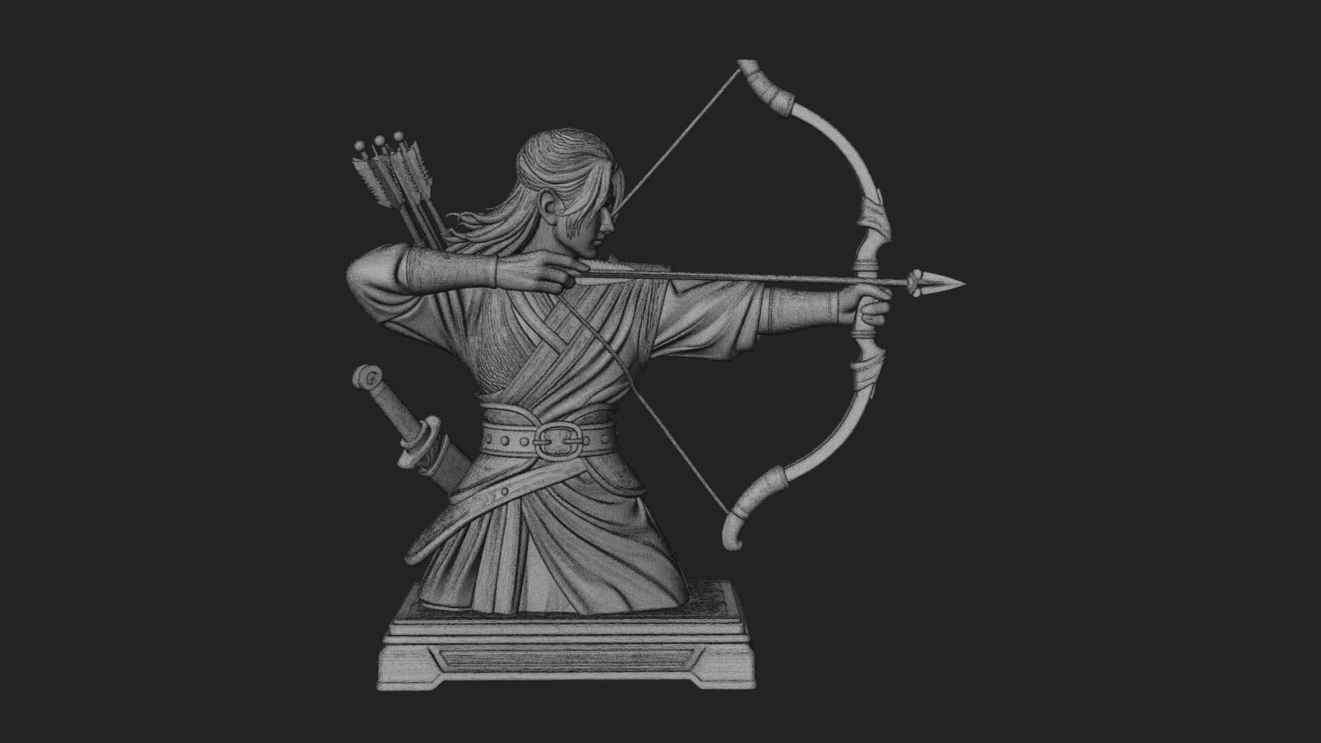 Robed Archer with Bow Statue Design 8 3D Print Model 3D Model