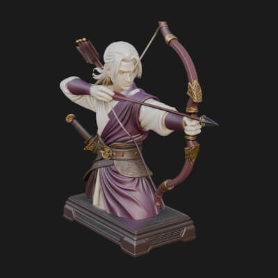 Robed Archer with Bow Statue Design 8 3D Print Model
