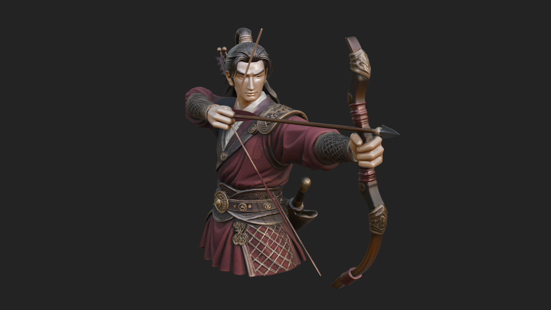 Robed Archer with Bow Statue Design 9 3D Print Model 3D Model